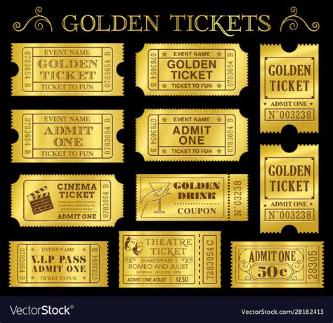 Golden Ticket Templates Royalty Free Vector Image