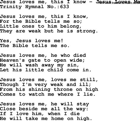 Trinity Hymnal Hymn Jesus Loves Me This I Know Jesus Loves Me