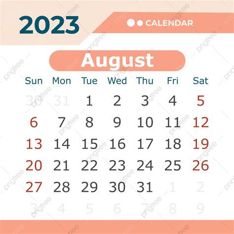 August Calendar Vector Png Images August 2023 Calendar Pastel Color