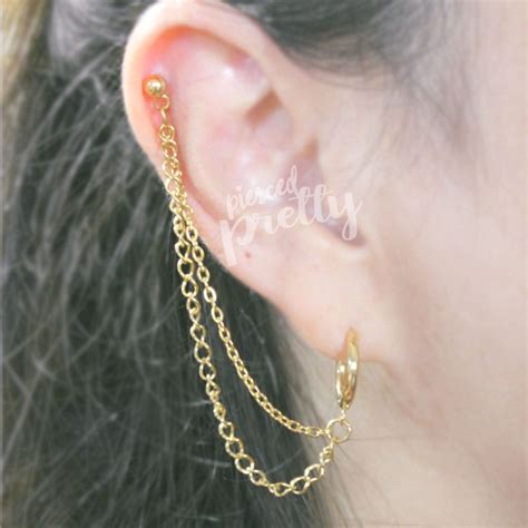 18g 16g Helix To Lobe Hoop Double Chain Earring Ear Cartilage Chain