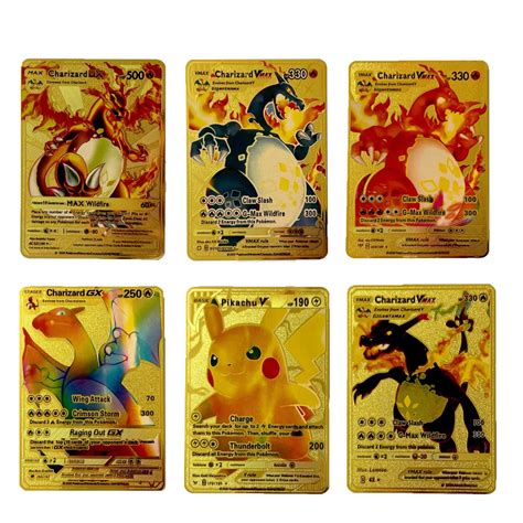 Buy 6pcs Charizard Vmax Gold Card Collectors Rare Metal Card