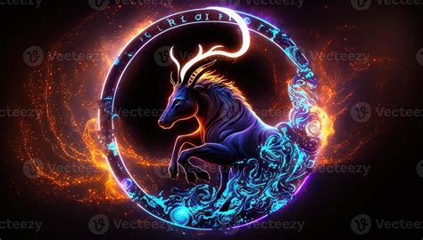 Capricorn Zodiac Sign magical neon energy glowing Generative Art