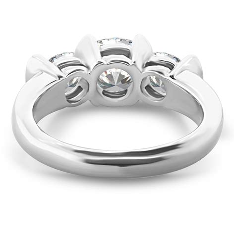 Bezel Set Round Diamond Three Stone Engagement Ring Gold Or Platinum