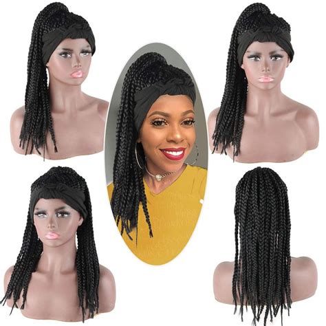 Leosa Cornrow Braided Wig Headband Wigs For Black Women Black Box Braid Wig With Headband