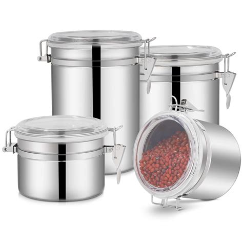 4 Piece Stainless Steel Airtight Canister Set Food Storage Container
