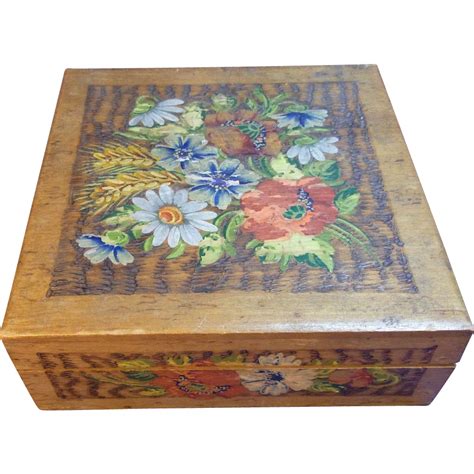 Vintage German Folk Art Wood Box Hand Painted Field Flower German