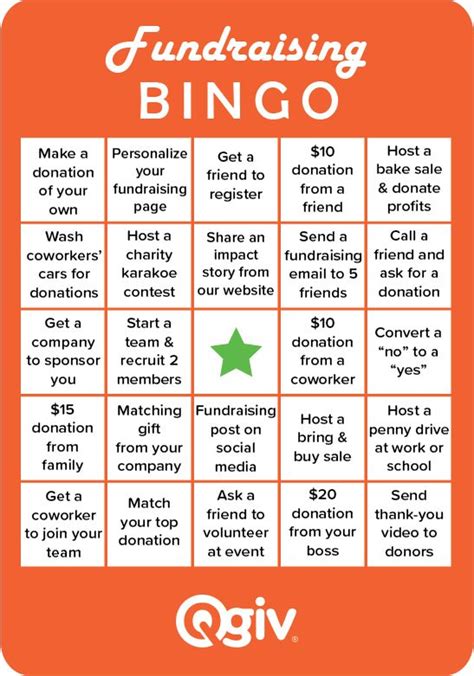 Fundraising Bingo Card Template Qgiv Fundraising Bingo Card