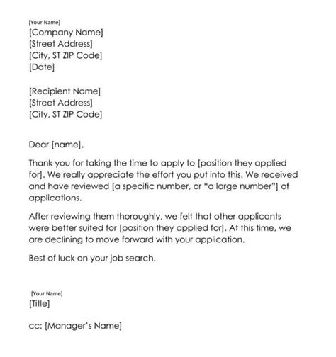 6 Editable Formal Job Rejection Letter Samples Free Templates