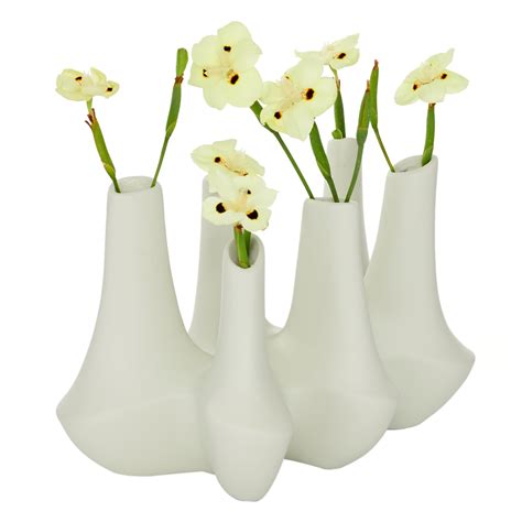 Decmode 61116 Large Abstract Modern White Ceramic Vase Cluster With 6 Bud Vases 12” X 8