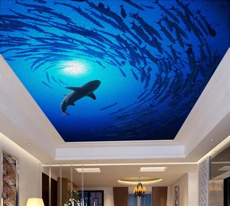 Custom Photo 3d Ceiling Murals Wallpaper Deep Sea Fish Dolphin Room