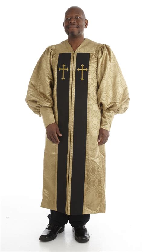 952 P Mens And Womens Clergy Robe Gold Brocade With Black Clergy