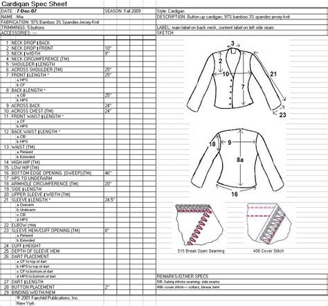 Spec Sheet Template For Garments Free Download Programs