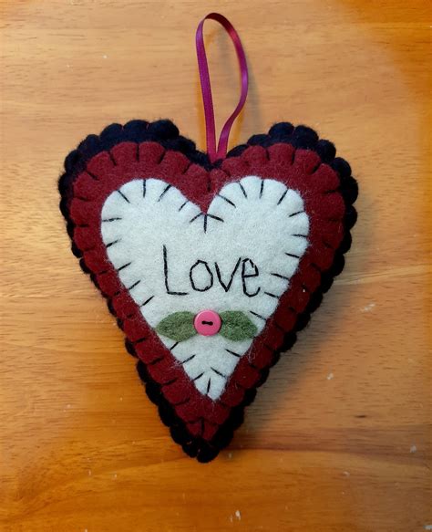 Hand Sewn Wool Heart Valentine Heart Love Wool And Wool Etsy