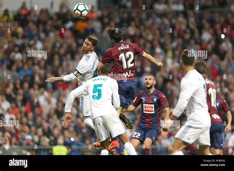 Madrid Spain October 22 2017 Sergio Ramos Heads The Ball Real