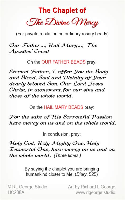 The Divine Mercy Prayer Card Rl George Studio