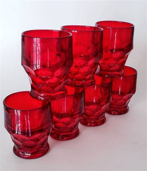Vintage Ruby Red Georgian Viking Glasses Honeycomb Pattern Set Etsy