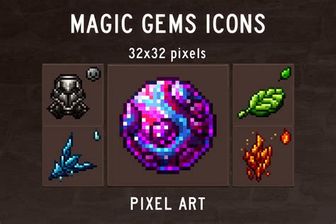 Magic Gems Icons Pixel Art Pack By Free Game Assets Gui Sprite Tilesets