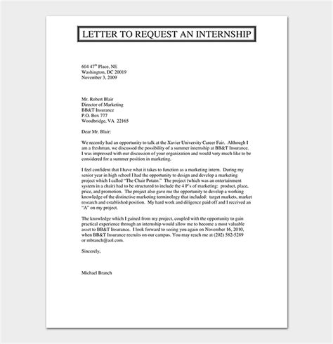 Internship Request Letter How To Write With Format And Sample Letters