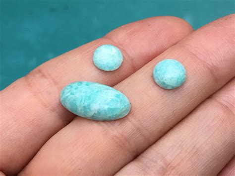 Amazonite Turquoise Color Set Of 3 Cabochon Gemstones For Etsy