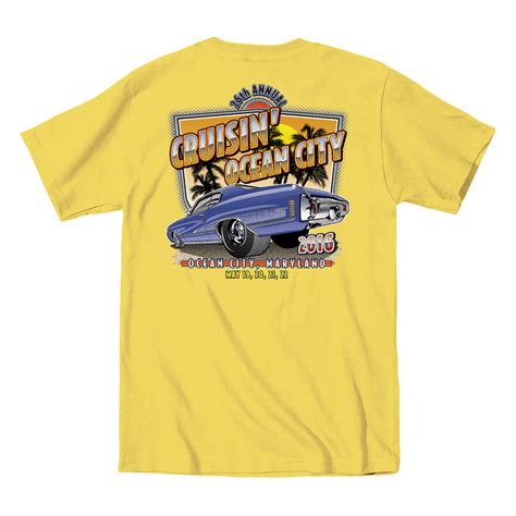 2016 Cruisin Official Classic Car Show Event T Shirt Yellow Ocean City Events Apparel