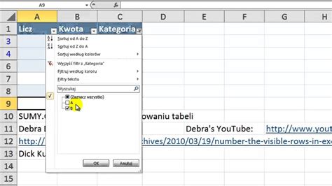Excel Kolumna liczącą przefiltrowane wiersze w tabeli napraw błąd SUMY CZĘŚCIOWE sztuczki