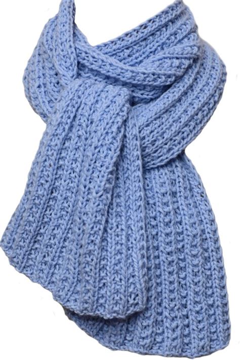 Hand Knit Scarf Baby Blue Royal Cashmere Trail Ridge Rib