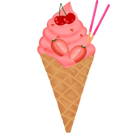 Strawberry Ice Cream Cone 25163087 Png