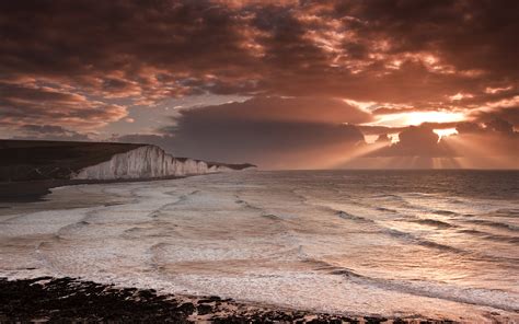 Nature Landscapes Ocean Sea Sky Clouds Sunset Sunrise Waves