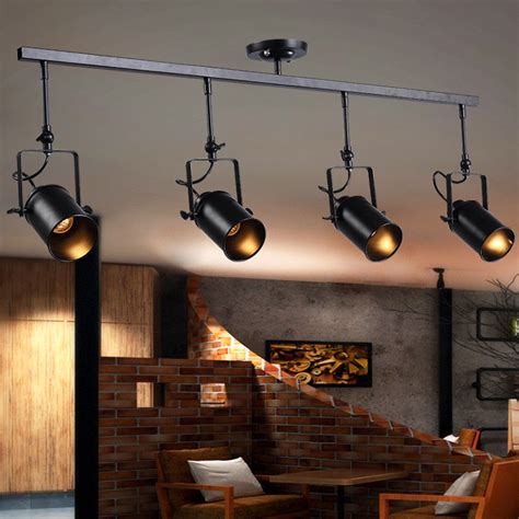Retro Industrial 4 Lights Edison Track Led Ceiling Lamp Stage Spotlight