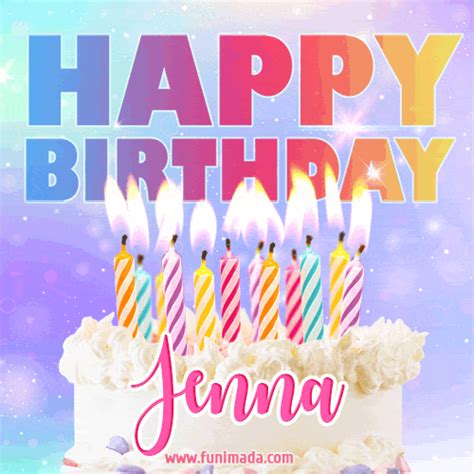 Animated Happy Birthday Cake With Name Jenna And Burning Candles Funimada Com
