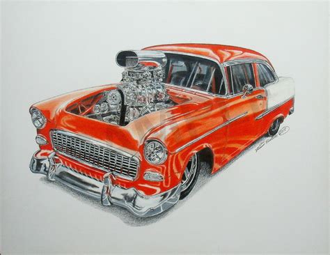Orange 55 Race Car By Nethompson Original Full Color Illustration