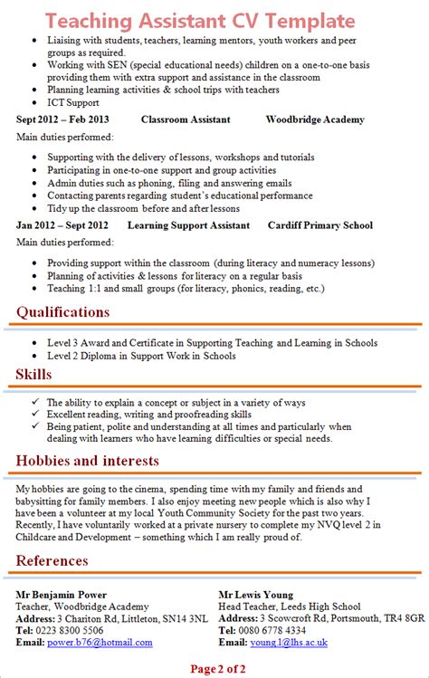 If you've spotted an ideal job but have no idea what to include on your cv, take a look at our version here (we also have a sparkling pdf version too). teaching-assistant-cv-template-2