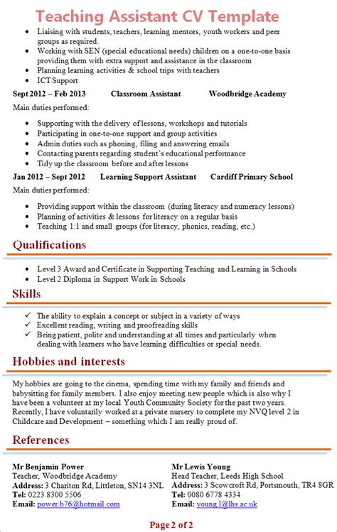 › college teaching cv examples. teaching-assistant-cv-template-2