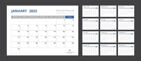 2022 Kalender Planner Set Voor Sjabloon Corporate Design Week Start Op