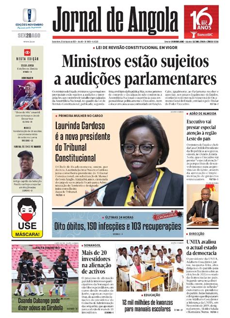 Jornal De Angola Sexta 20 De Agosto De 2021