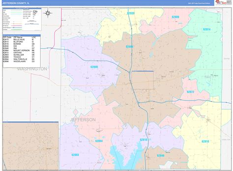 Jefferson County Il Wall Map Color Cast Style By Marketmaps