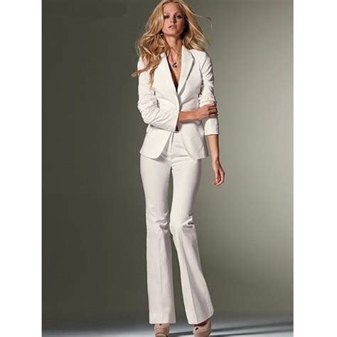 Women Slim Fit Pant Suits Formal White Office Lady One Button Work