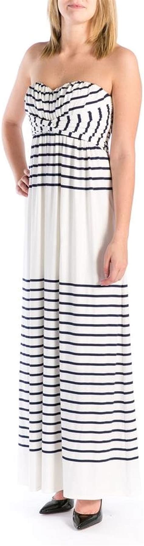 Jessica Simpson Strapless Striped Maxi Dress Navy White 10 At