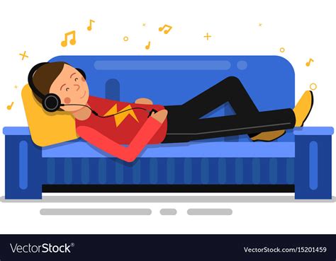 Man Listening Music And Relaxing On Sofa Couch Vector Image