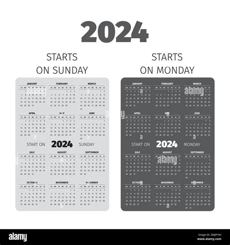 2024 Pocket Calendar Set With Weeks Starting On Sunday And On Monday