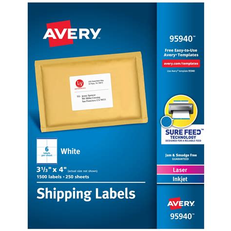 avery shipping labels sure feed 3 1 3 x 4 1 500 labels 95940