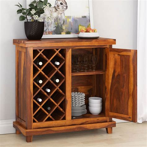 Garrard Rustic Reclaimed Wood Single Door Bar Cabinet With Wine Storage