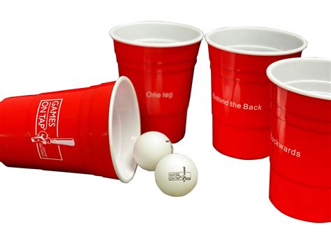 Beer Pong Cup Set With Funny Challenges 20 Reusable Red Cups And 6 Ping