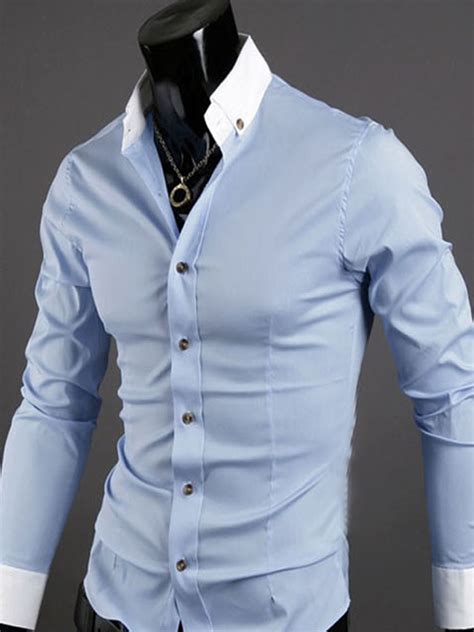 Men S Casual Slim Fit Dress Shirt Light Blue Size Xl