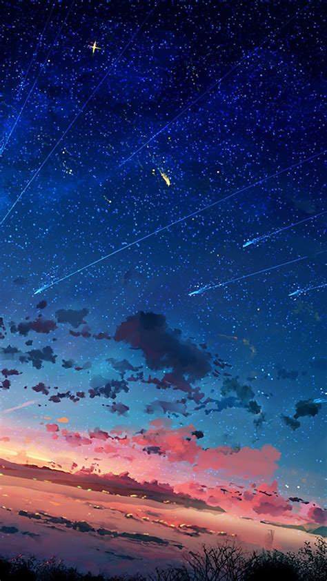 Anime Scenery Horizon Shooting Star Sunset Hd Hd Phone Wallpaper
