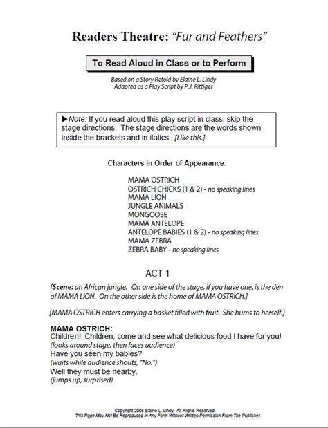 Complete Readers Theatre Play Script For Fur And Feathers Fur