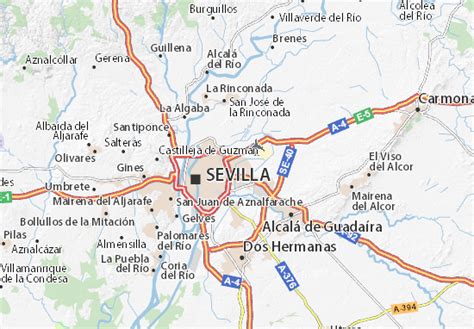 Interessante städte orte und reiseziele auf der karte der provinz sevilla in andalusien. Karte, Stadtplan Sevilla - ViaMichelin