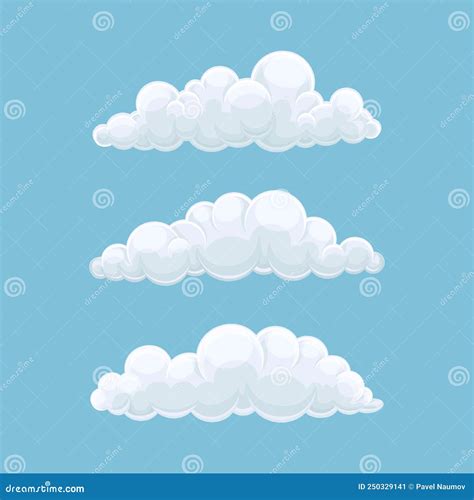 Abstract White Cumulus Clouds On Blue Background Set Vector
