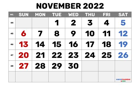 Free Printable November 2022 Calendar With Week Numbers