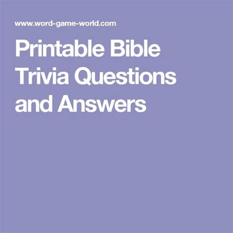 Printable Bible Trivia Questions And Answers Bible Facts Trivia